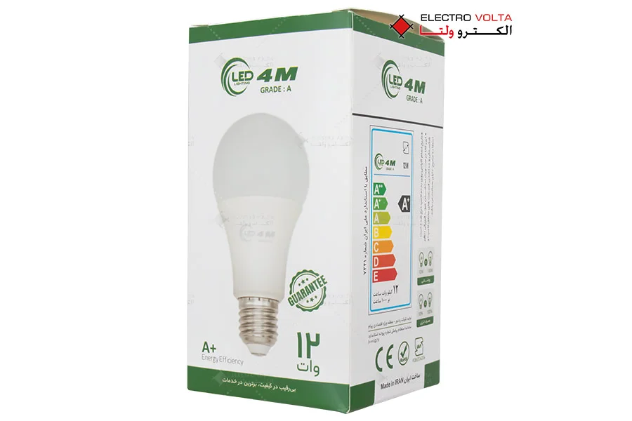 لامپ حبابی 12 وات LED 4M 2 لامپ ال ای دی حبابی 12 وات LED 4M پایه E27