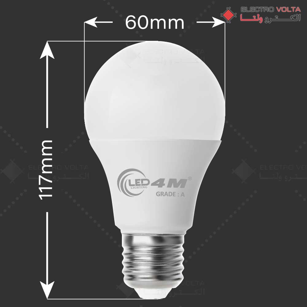 لامپ بالب 9 وات LED 4M ابعاد